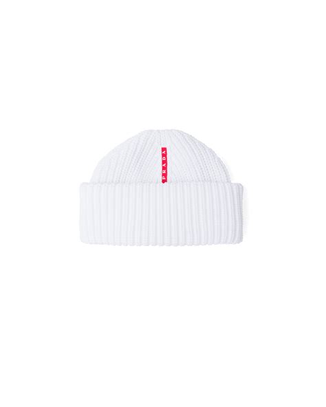 prada rubber logo beanie|White Tec Rec Nylon Ribbed Beanie .